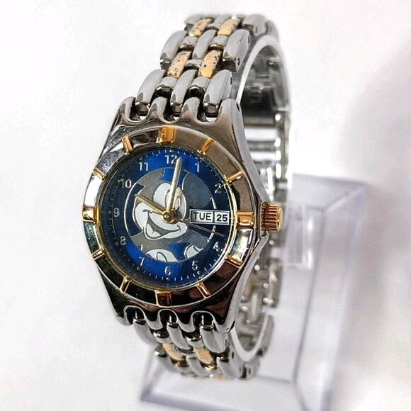 Vintage Two-Tone Disney Women's Mickey Mouse MUO159 Date Quartz Watch - Working - Picture 2 of 14